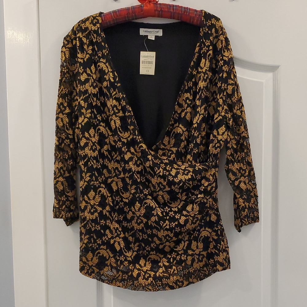 Catherine Malandrino Black and Gold Lace Blouse